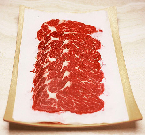 Shabu shabu beef from Lucies Farm: cut thin, and shipped on special food-grade paper