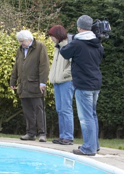 Janet Street Porter of Gordon Ramsey's the F-Word watching the Berkshire pigs go through their paces.