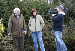 Craig and Janet Street-Porter performing for the camera for Gordon Ramsey's F-word during the filming of an episode covering the raising of kobe beef - and swimming pigs