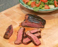 We did not cut this when it was on the grill -- this kept the juices inside. When we cut it, hot, on the cutting board, the delicious melted Kobe fat just poured out. Delicious with a simple salad.