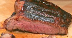 Showing the fine marble of fat, and the grain. This meat was virtually fork-tender, and loaded with juices from the melted Kobe fat.