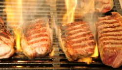 It's important not to pierce or cut them when they're cooking --- that will keep in the majority of the jucies. The fat in grain-fed beef (and ours is certainly grain-fed) melts at a lower temperature than the fat in grass-fed beef. One food critic described Kobe beef as "self-basting." These steaks were delicious!