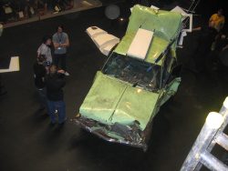 The wrecked car from the demolition derby sequence in theCremaster 3film. This now stands at the centre of the stage in the Manchester Opera House as part of Matthew Barney'sGuardian of the Veil.