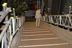 Stephen, the veterinarian, inspecting all aspects of the large ramp, built at the back of the stage so that Ross could enter and leave the Manchester Opera House.