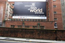 This poster was on a derelict factory across the street (and canal) from my hotel, the City Inn in Manchester.