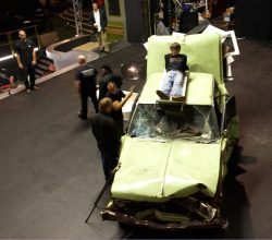 On the stage of the Manchester Opera House.