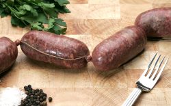 We just received some delicious looking sausages, made in London from American Wagyu beef. Naturally, before eating them we had to photograph them.