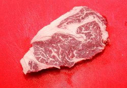We have just received a shipment of Australian Wagyu sirloin steak. Here's one of the steaks.